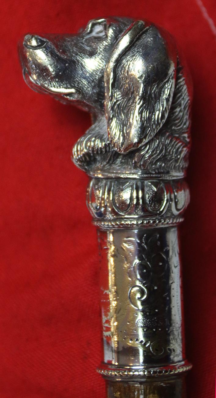 Stunning Victorian, Silver Hound's Head Walking Stick Of William Page Wood, 1st Baron Hatherley, PC, British Statesman, Lord High Chancellor of Great Britain, Presented by John Bright, Chancellor of the Duchy of Lancaster & Sherlock Holmes Connection