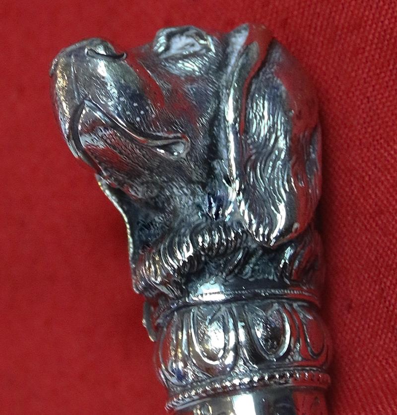 Stunning Victorian, Silver Hound's Head Walking Stick Of William Page Wood, 1st Baron Hatherley, PC, British Statesman, Lord High Chancellor of Great Britain, Presented by John Bright, Chancellor of the Duchy of Lancaster & Sherlock Holmes Connection