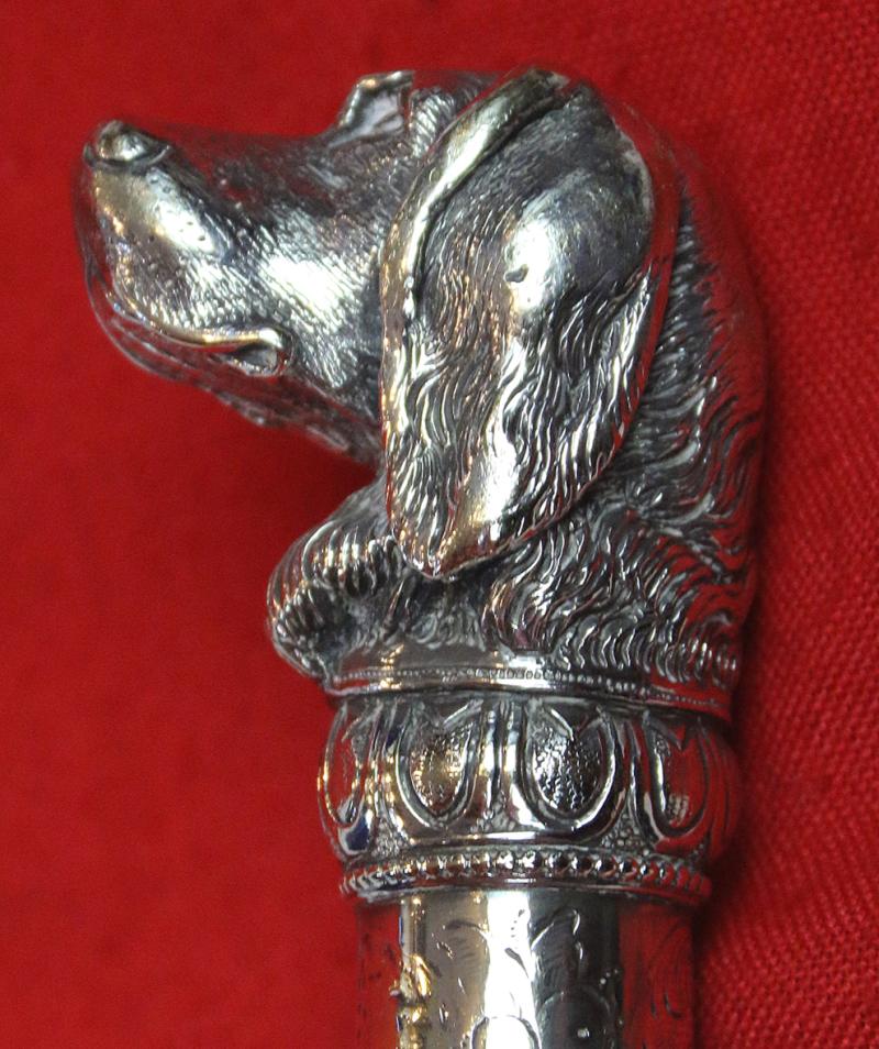 Stunning Victorian, Silver Hound's Head Walking Stick Of William Page Wood, 1st Baron Hatherley, PC, British Statesman, Lord High Chancellor of Great Britain, Presented by John Bright, Chancellor of the Duchy of Lancaster & Sherlock Holmes Connection