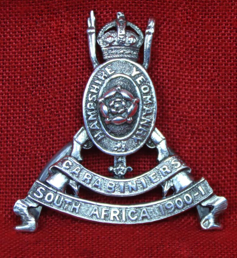 A Most Scarce Edwardian Hampshire Yeomanry Carabiniers Regimental Silver Place Badge With 'Battle Honour' Scroll, South Africa 1900-1901