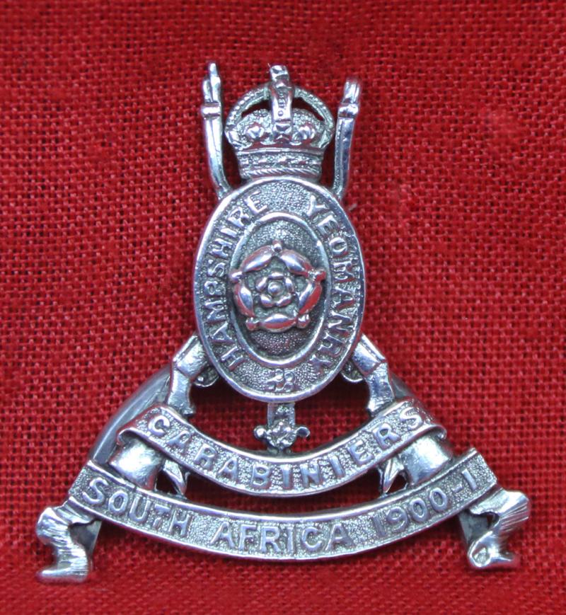 A Most Scarce Edwardian Hampshire Yeomanry Carabiniers Regimental Silver Place Badge With 'Battle Honour' Scroll, South Africa 1900-1901