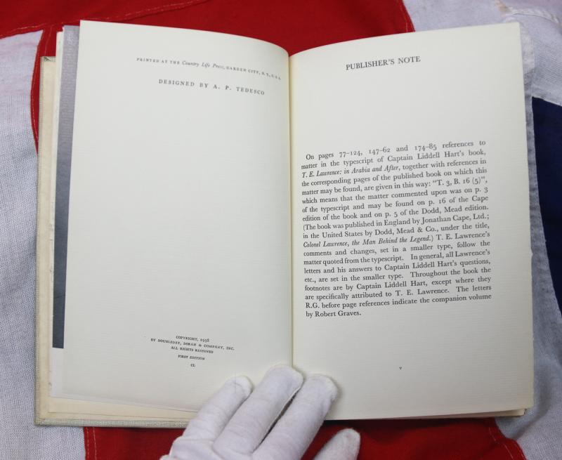 T.E.Lawrence. Two Signed, Special US Editions, Published in 1938, Published in America. Lawrence, T.E - To His Biographer Robert Graves & To His Biographer Liddell Hart