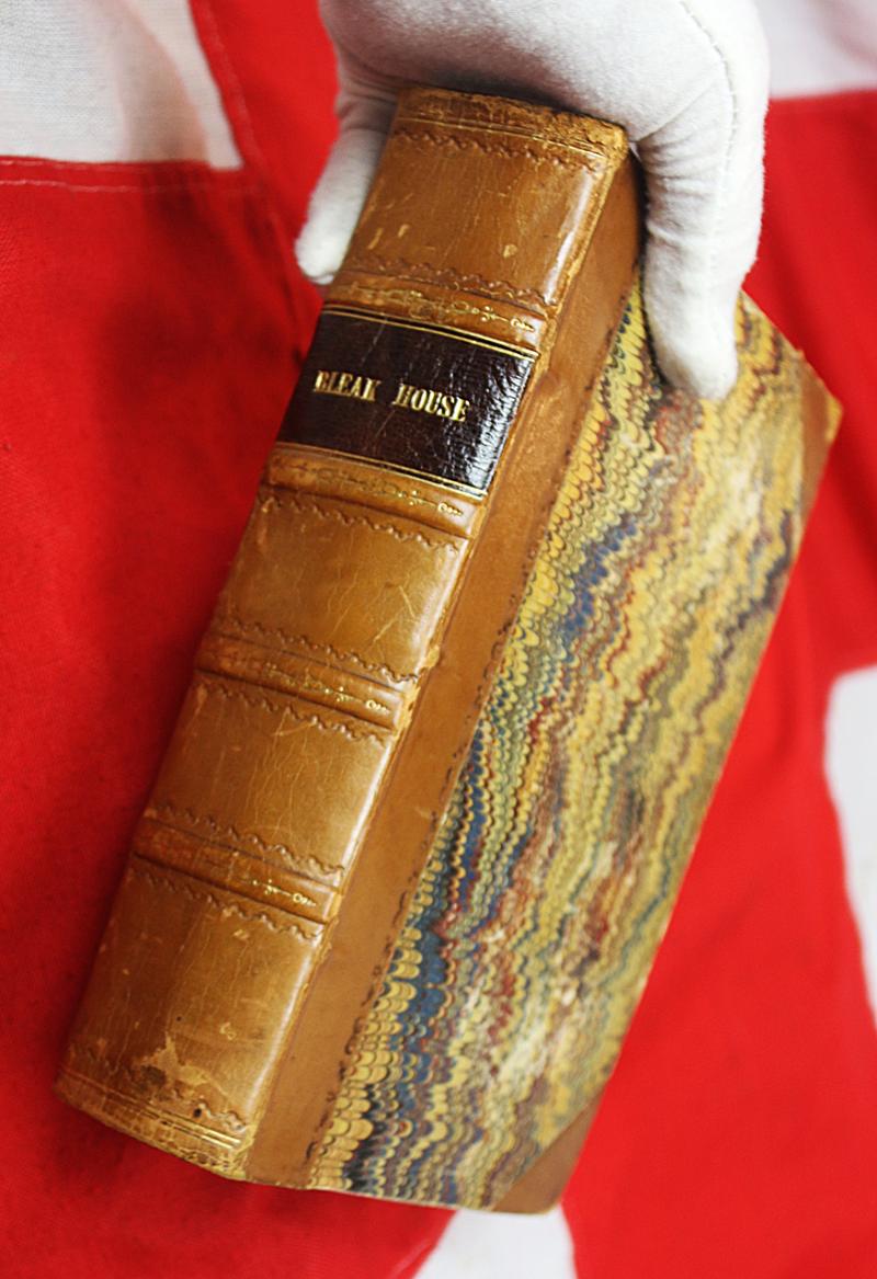 A 1st Edition, Ist Impression Charles Dickens Bleak House Printed 1853 Leather Bound in Light Brown Calf and Black Title With Gilding & Marbled End Boards