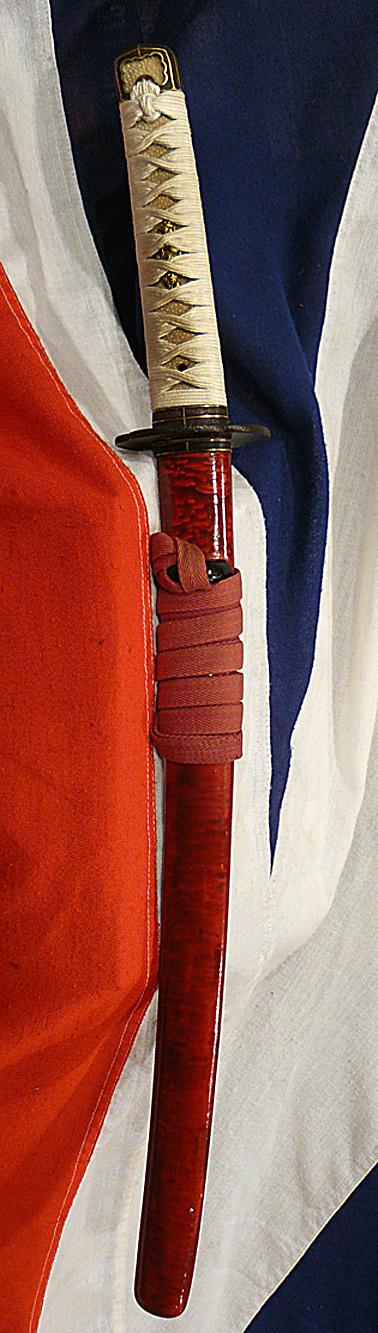 A Simply Stunning Japanese Koto Period Wakazashi Bound In Imperial White & Devil Red Urushi Lacquer From The Time of The Battle of Sekigahara, The End of the Sengoku.