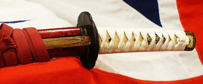 A Simply Stunning Japanese Koto Period Wakazashi Bound In Imperial White & Devil Red Urushi Lacquer From The Time of The Battle of Sekigahara, The End of the Sengoku.