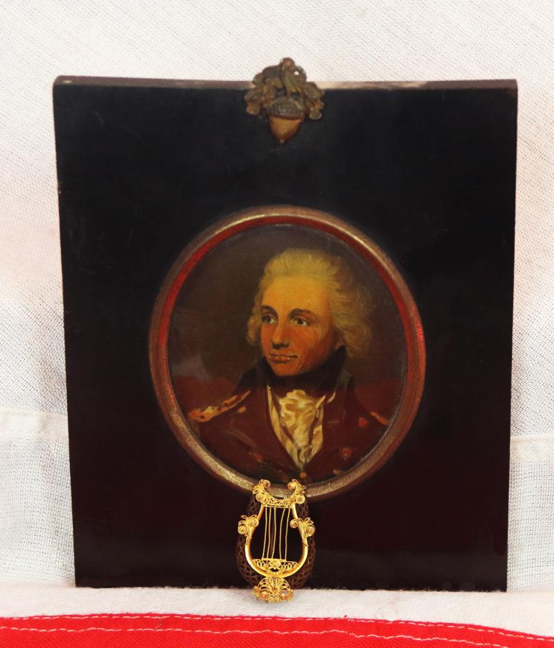 A Superb Piece of 'Potential', Unique History. Admiral Lord Nelson's Hair Woven Into a Piece of Memorium Jewellery, A Lyre Brooch of Extraordinary Quality
