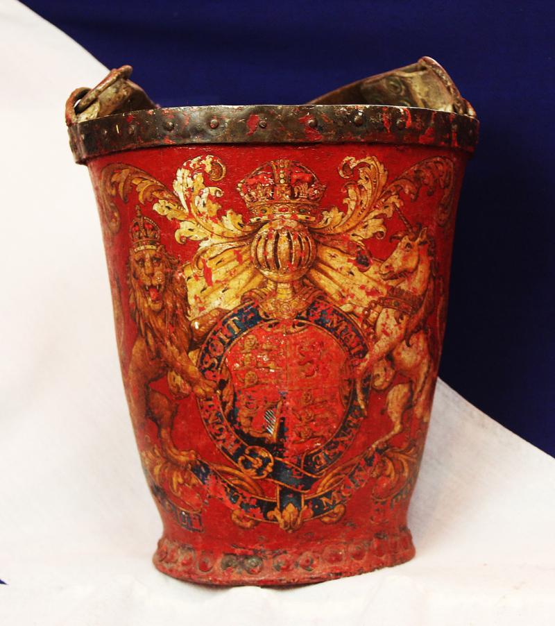 Most Attractive, Antique, 19th Century Fire Bucket Decorated in Scarlet Red Livery, with Royal Crest. Such A Colour Is Synonymous With Britain. The Redcoats of the Royal Guard, The Red Pillar Boxes, Even Red Telephone Boxes & Once, The Entire British Army