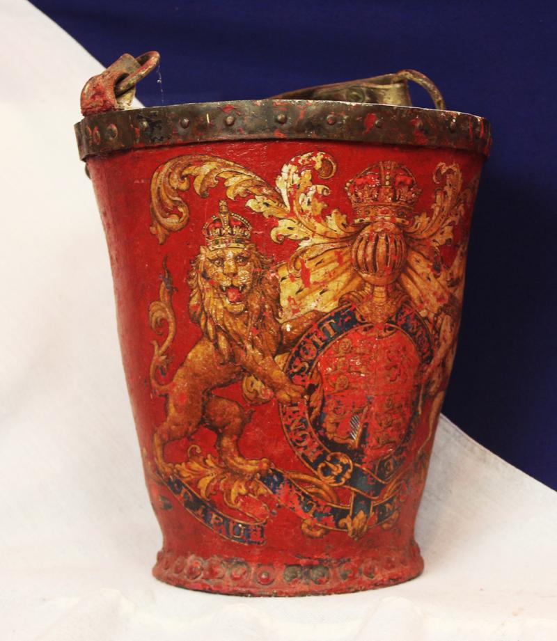 Most Attractive, Antique, 19th Century Fire Bucket Decorated in Scarlet Red Livery, with Royal Crest. Such A Colour Is Synonymous With Britain. The Redcoats of the Royal Guard, The Red Pillar Boxes, Even Red Telephone Boxes & Once, The Entire British Army