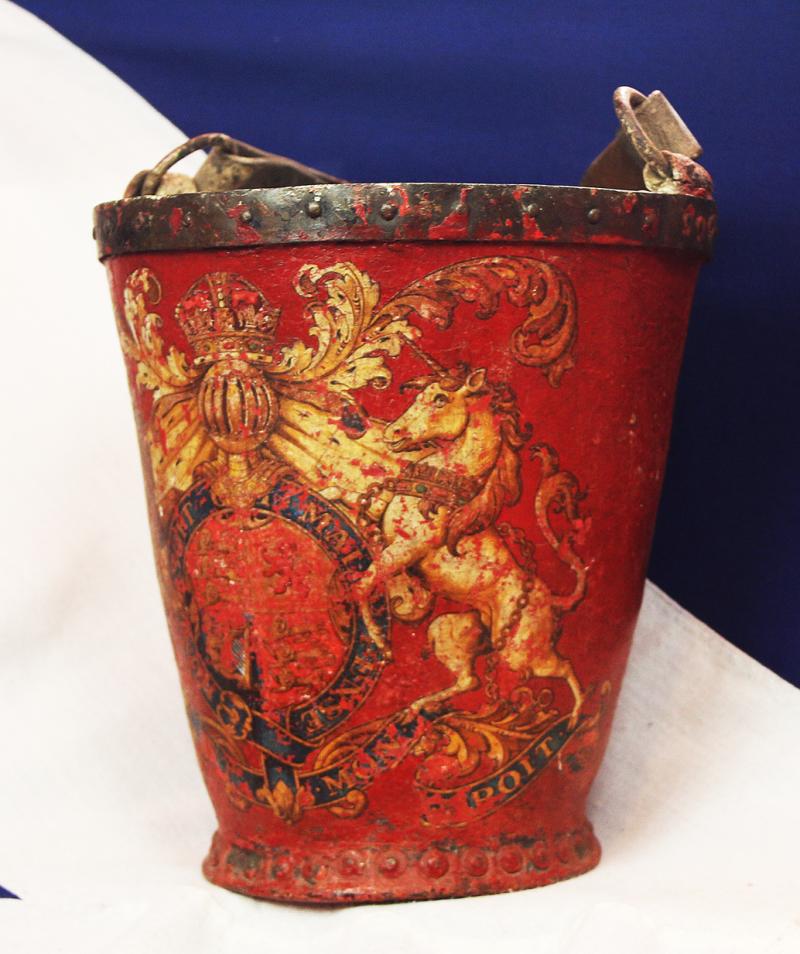 Most Attractive, Antique, 19th Century Fire Bucket Decorated in Scarlet Red Livery, with Royal Crest. Such A Colour Is Synonymous With Britain. The Redcoats of the Royal Guard, The Red Pillar Boxes, Even Red Telephone Boxes & Once, The Entire British Army