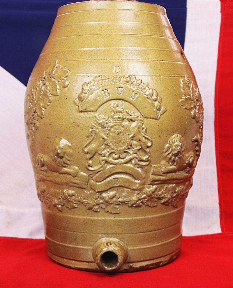A Supurb Trafalger Period Navy Rum, Stoneware Ceramic Rum Barrel, with King George IIIrd Royal Crest And Lions, & 'Fore and Aft' Barrel Tap Apertures