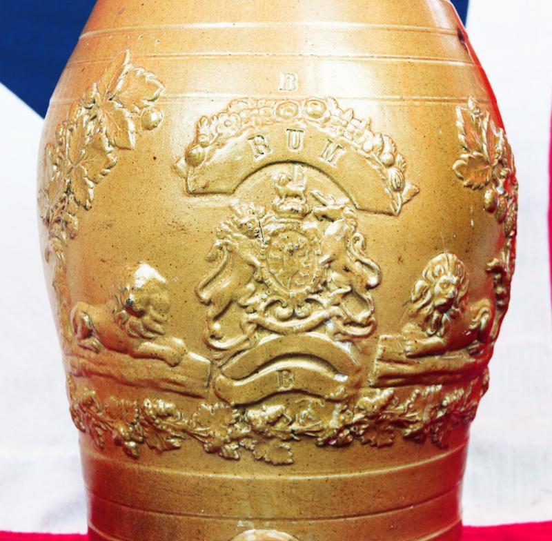 A Supurb Trafalger Period Navy Rum, Stoneware Ceramic Rum Barrel, with King George IIIrd Royal Crest And Lions, & 'Fore and Aft' Barrel Tap Apertures