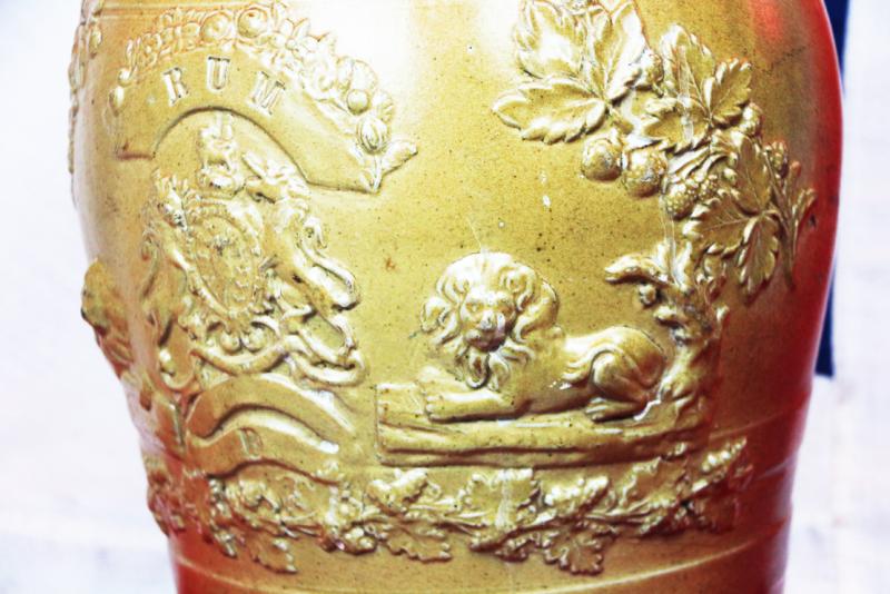 A Supurb Trafalger Period Navy Rum, Stoneware Ceramic Rum Barrel, with King George IIIrd Royal Crest And Lions, & 'Fore and Aft' Barrel Tap Apertures