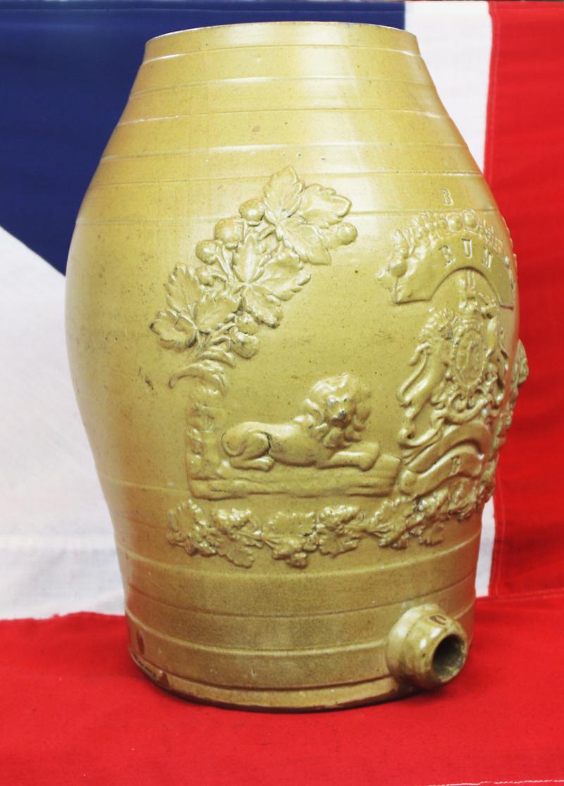A Supurb Trafalger Period Navy Rum, Stoneware Ceramic Rum Barrel, with King George IIIrd Royal Crest And Lions, & 'Fore and Aft' Barrel Tap Apertures
