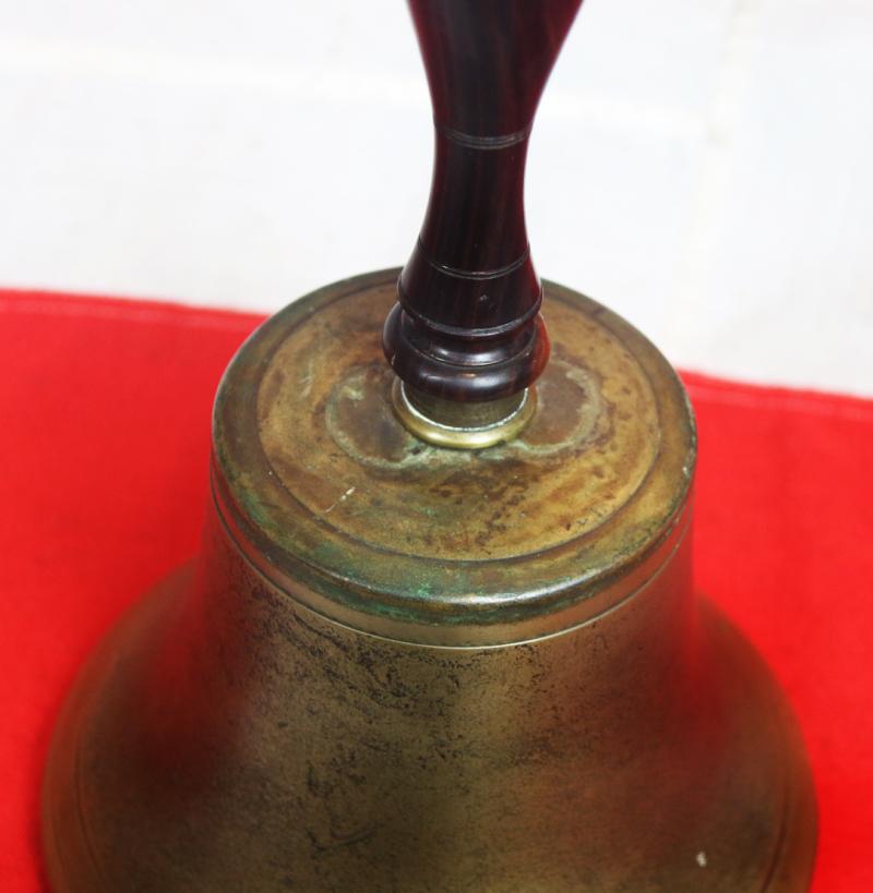An Original and Superb WW2 RAF Air Ministry Issue 'Scramble Bell', Cast Bronze With Turned Hardwood Handle On A Brass Socket Mount With Brass Ball Top. Interior Bears The AM Crown Mark of the Air Ministry Contract