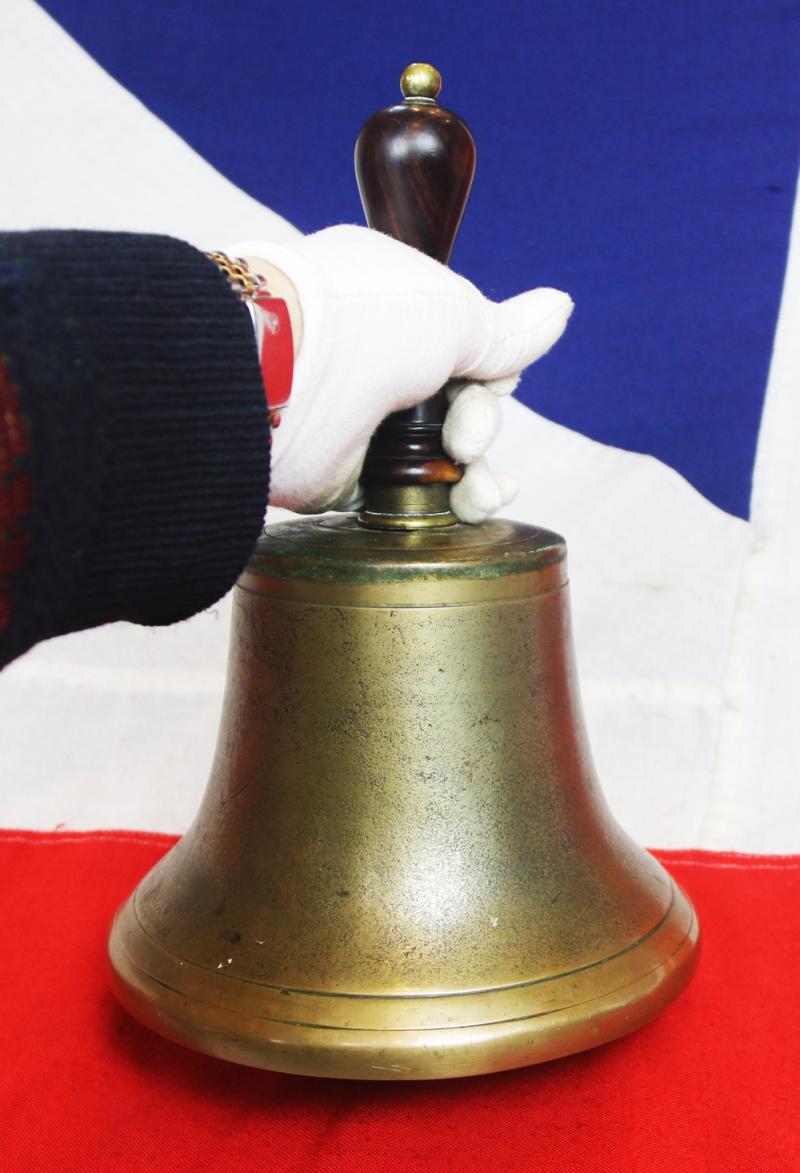 An Original and Superb WW2 RAF Air Ministry Issue 'Scramble Bell', Cast Bronze With Turned Hardwood Handle On A Brass Socket Mount With Brass Ball Top. Interior Bears The AM Crown Mark of the Air Ministry Contract