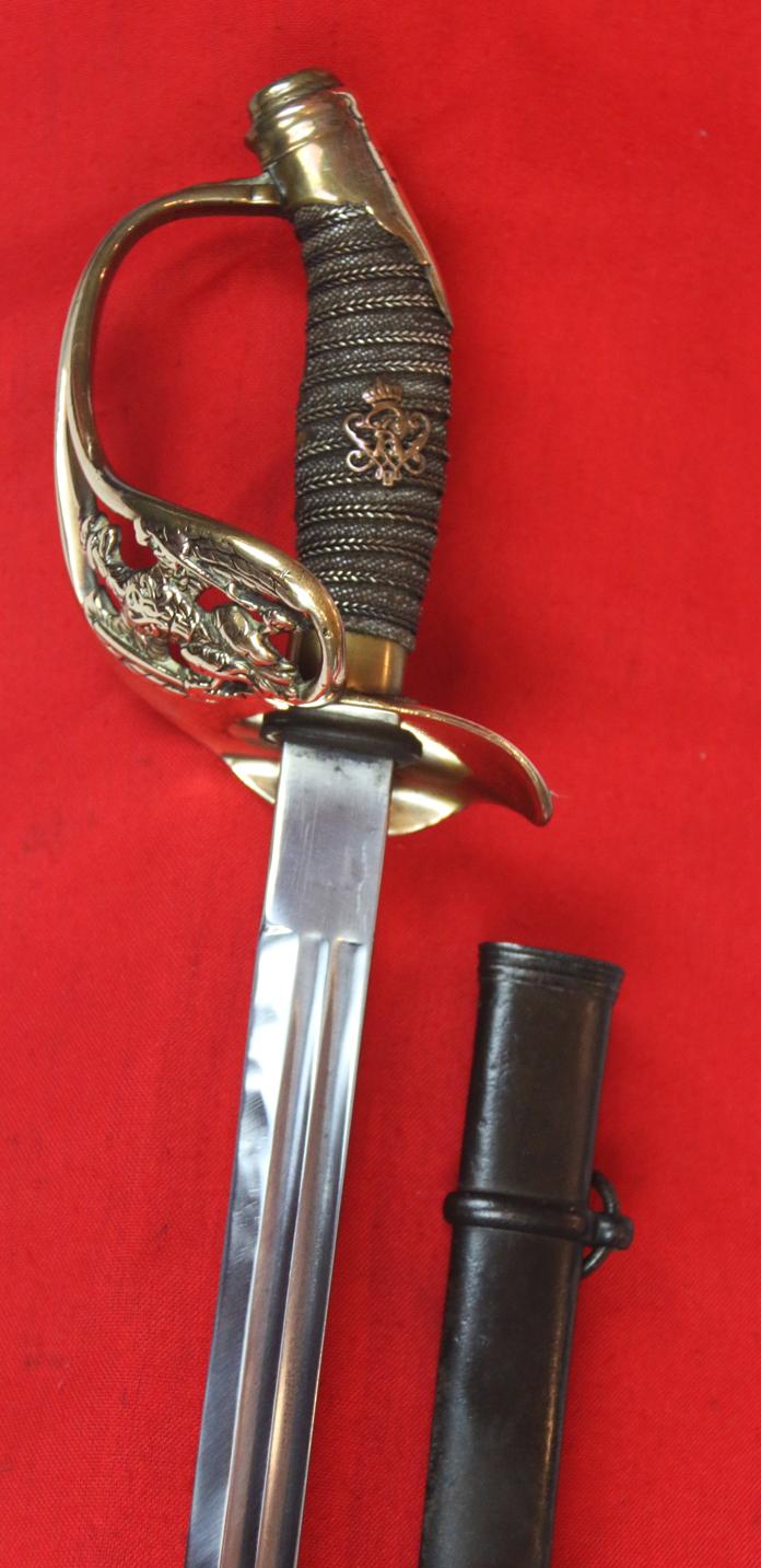 Very Fine Regimental Officer's Sword WW1 of the 5th Prussian Jäger Battalion (1st Silesian). Imperial Prussian Eagle Guard With Crest of Kaiser Willhelm IInd. Commanded By Crown Prince Wilhelm of Prussia the Heir of Kaiser Wilhelm IInd. Sword No 1