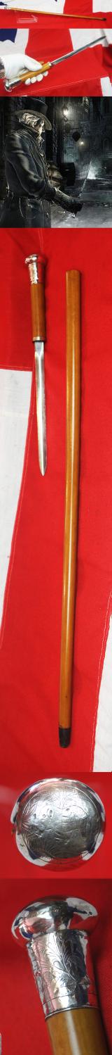 A Superb Quality, Antique, Victorian, Silver Topped Hidden, Secret, Dagger-Cane. In Fine Malacca Wood. In Fabulous Condition