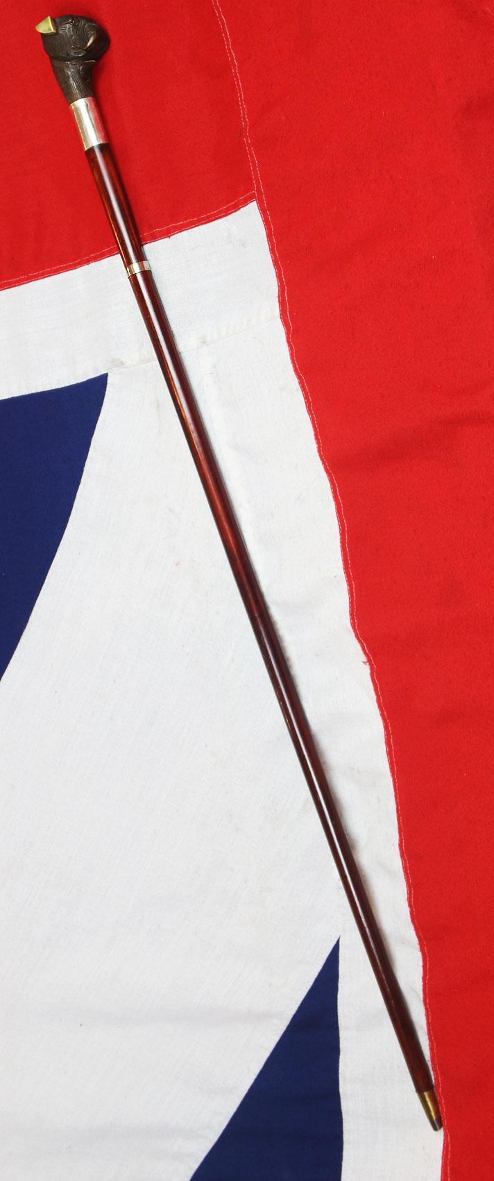 A Superb, Wonderful, & Highly Amusing, Antique Edwardian, Carved Automata Bulldog's Head Gadget Cane. That Is Not Only A 'Glove Holder' Handled Walking Stick, But A Superbly Secretly Concealed Sword-Stick