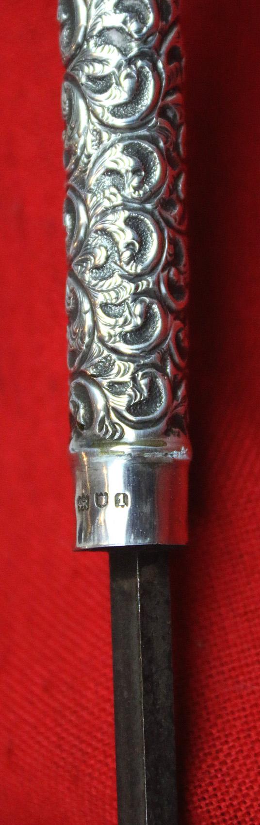 A Superb Quality, Antique, Edwardian Hallmarked Repoussé Silver Handled Sword-Stick. A Most Elegant & Sophisticated Beauty In Near Mint Condition.