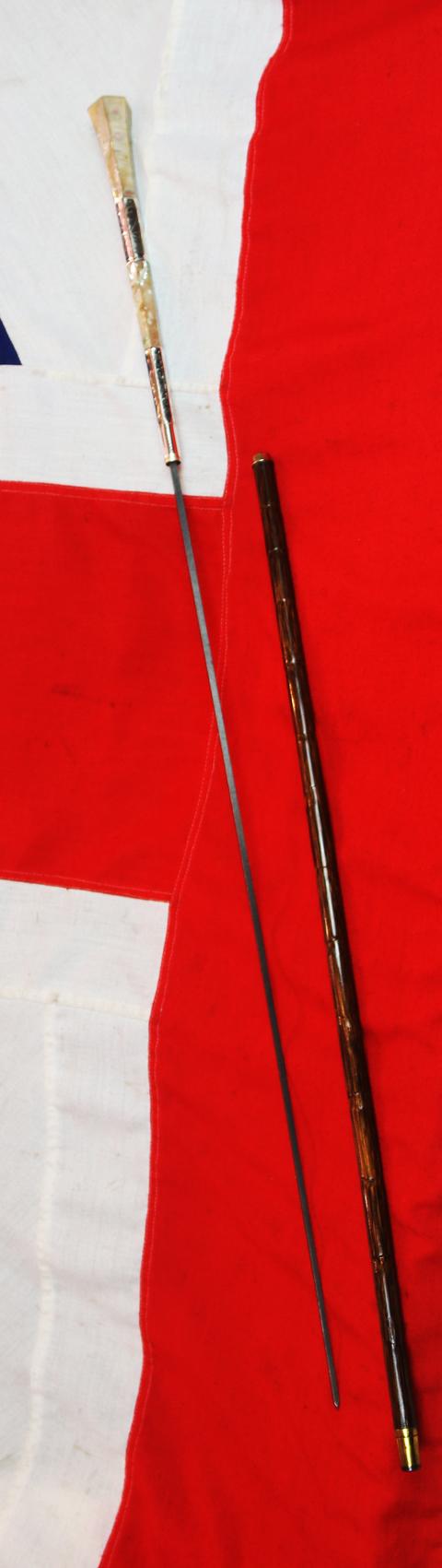 A Beautiful & Superb Quality, Antique, Late Victorian, Finely Engraved Silver & Mother O'Pearl Handled Sword-Cane. A Most Elegant & Sophisticated Work of Art In Near Mint Condition.