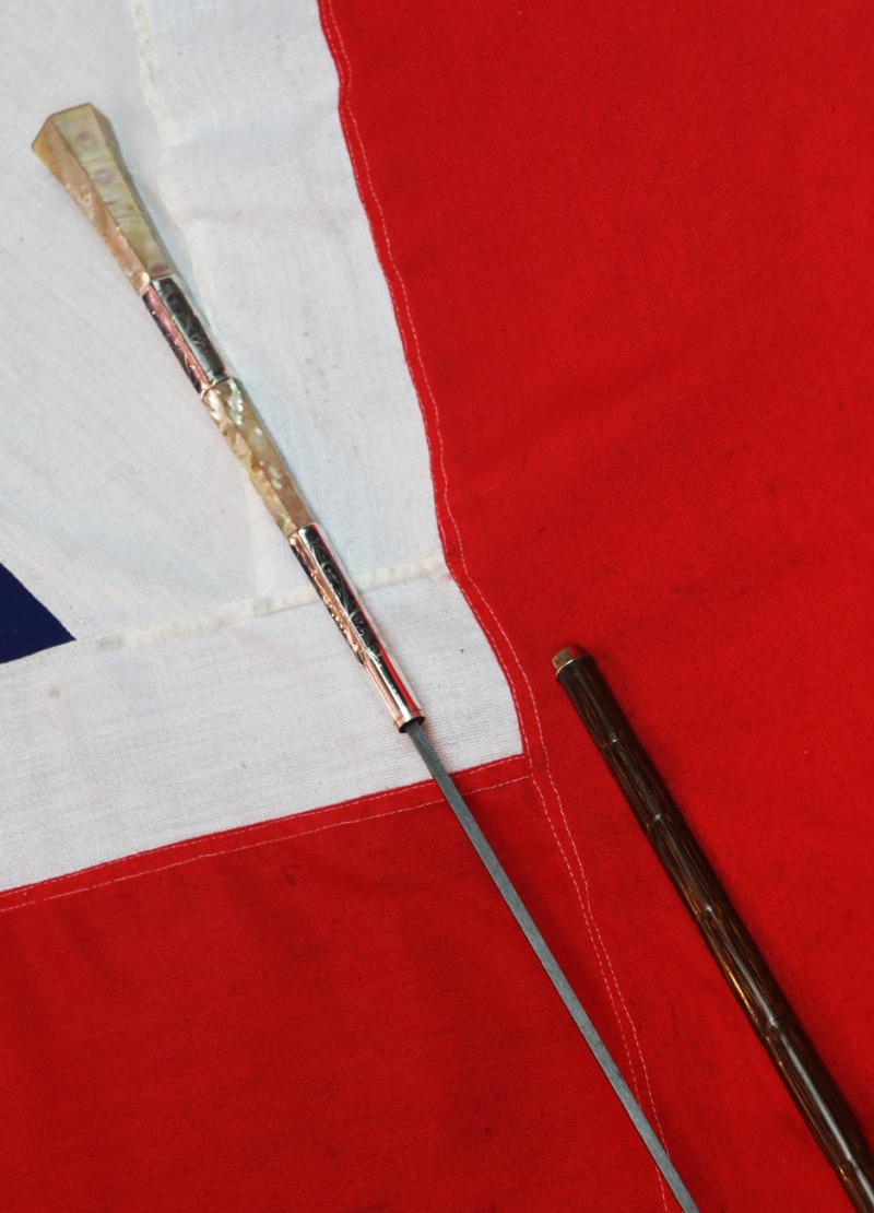 A Beautiful & Superb Quality, Antique, Late Victorian, Finely Engraved Silver & Mother O'Pearl Handled Sword-Cane. A Most Elegant & Sophisticated Work of Art In Near Mint Condition.