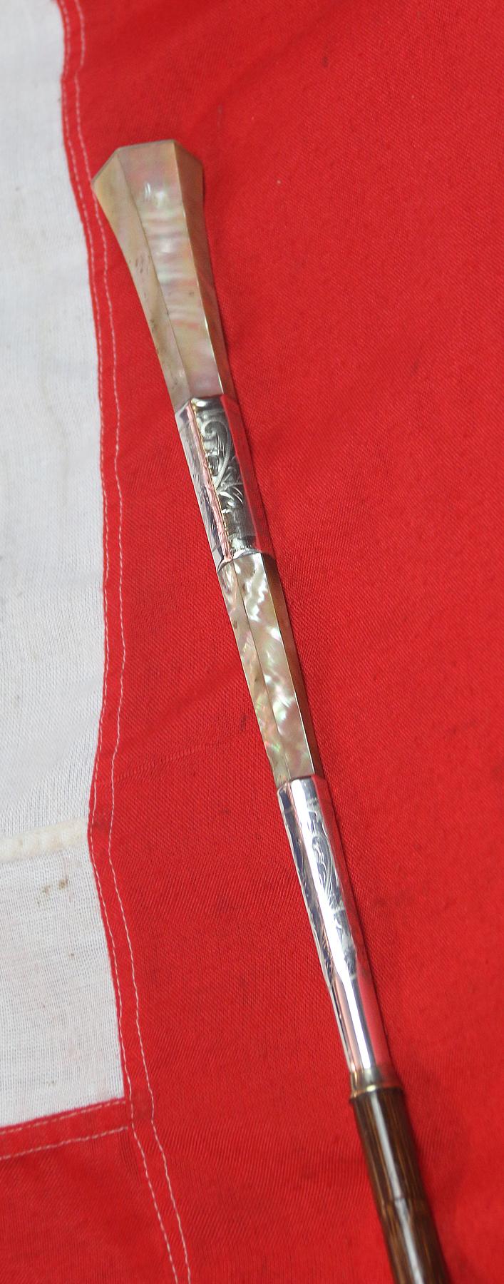 A Beautiful & Superb Quality, Antique, Late Victorian, Finely Engraved Silver & Mother O'Pearl Handled Sword-Cane. A Most Elegant & Sophisticated Work of Art In Near Mint Condition.