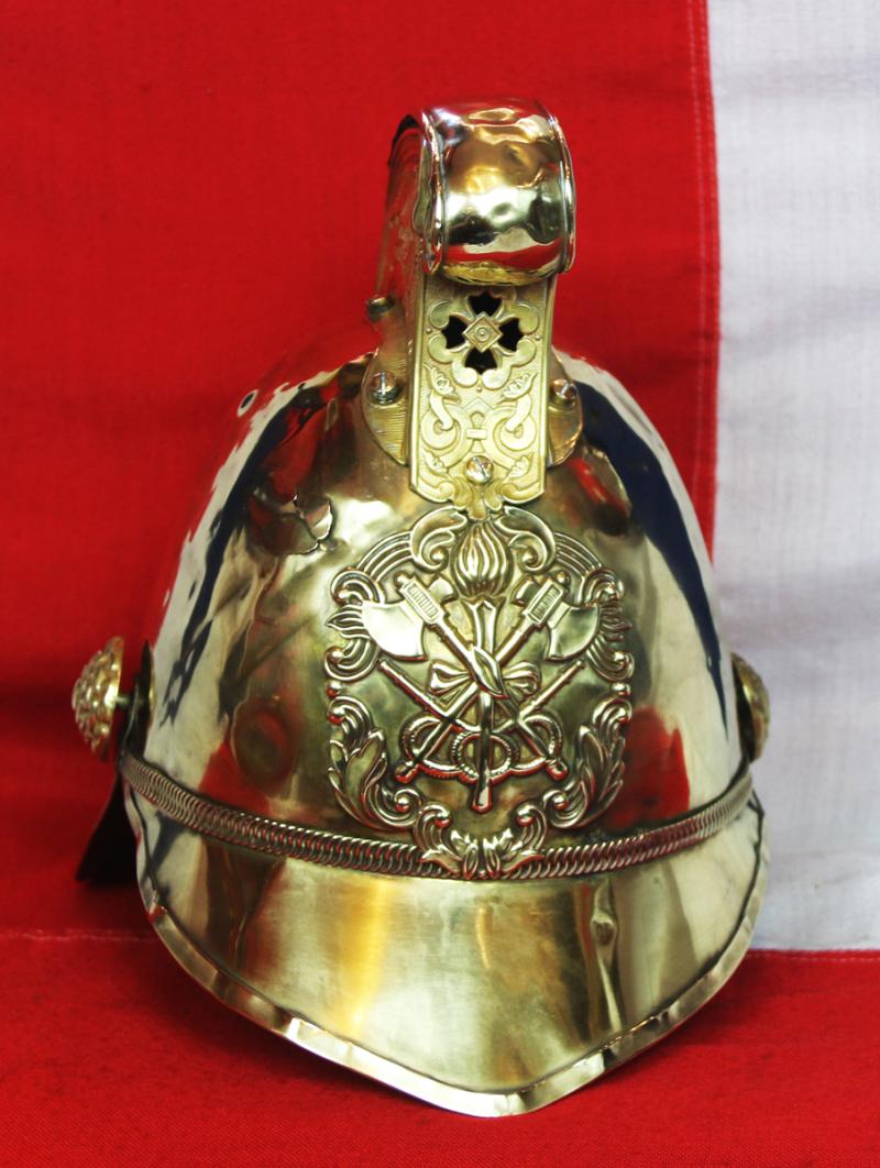 A Most Beautiful, Original, Victorian, Merryweather British Fire Service Helmet, In Brass With Gilt Dragon Comb