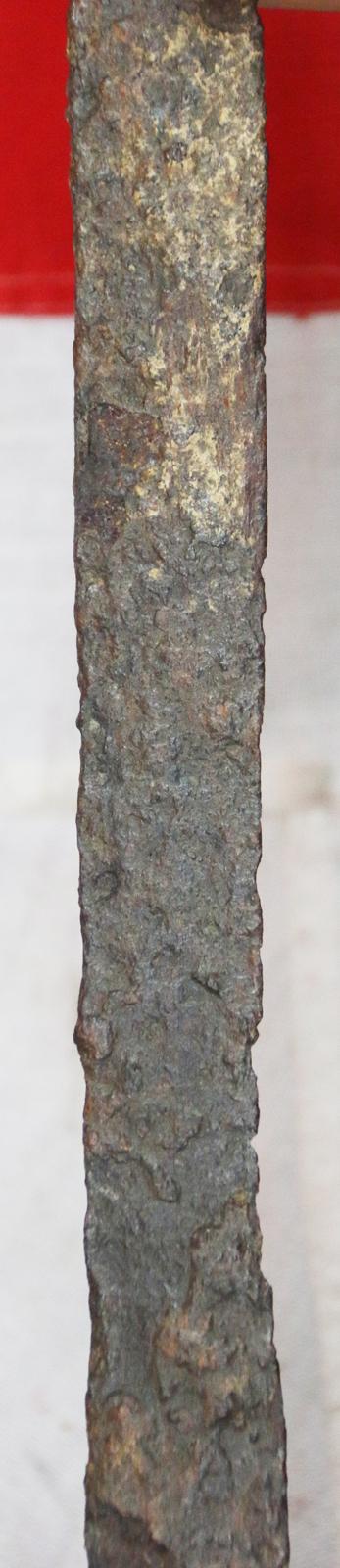 A Wonderful, Museum Piece. A Rare, Ancient Bronze and Iron Incredibly Long, High Status, Combat Cavalry Sword. 36 Inches Long. A Finely Engraved 'Eared' Bronze Hilt With a Long Iron Back Sword Blade. Around 3200 Years Old