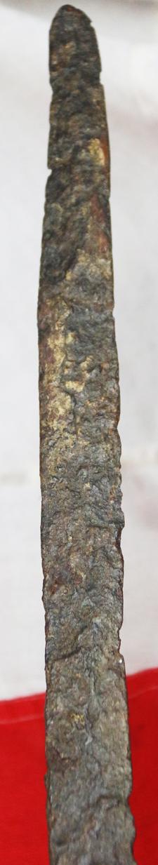 A Wonderful, Museum Piece. A Rare, Ancient Bronze and Iron Incredibly Long, High Status, Combat Cavalry Sword. 36 Inches Long. A Finely Engraved 'Eared' Bronze Hilt With a Long Iron Back Sword Blade. Around 3200 Years Old