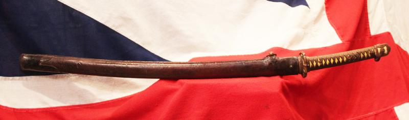 A Superb, Gendaito, Japanese Traditionally Hand Made Officer's Katana By A Famous Gendaito Sword Maker, & Signed Ichihara Ichiryushi Nagamitsu, With His Kakihan, and Silver Clan Kamon Of the Fujii