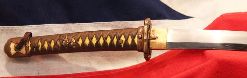 A Superb, Gendaito, Japanese Traditionally Hand Made Officer's Katana By A Famous Gendaito Sword Maker, & Signed Ichihara Ichiryushi Nagamitsu, With His Kakihan, and Silver Clan Kamon Of the Fujii