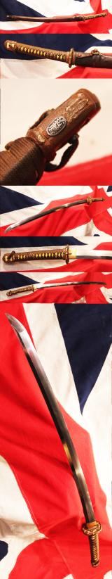 A Superb, Gendaito, Japanese Traditionally Hand Made Officer's Katana By A Famous Gendaito Sword Maker, & Signed Ichihara Ichiryushi Nagamitsu, With His Kakihan, and Silver Clan Kamon Of the Fujii