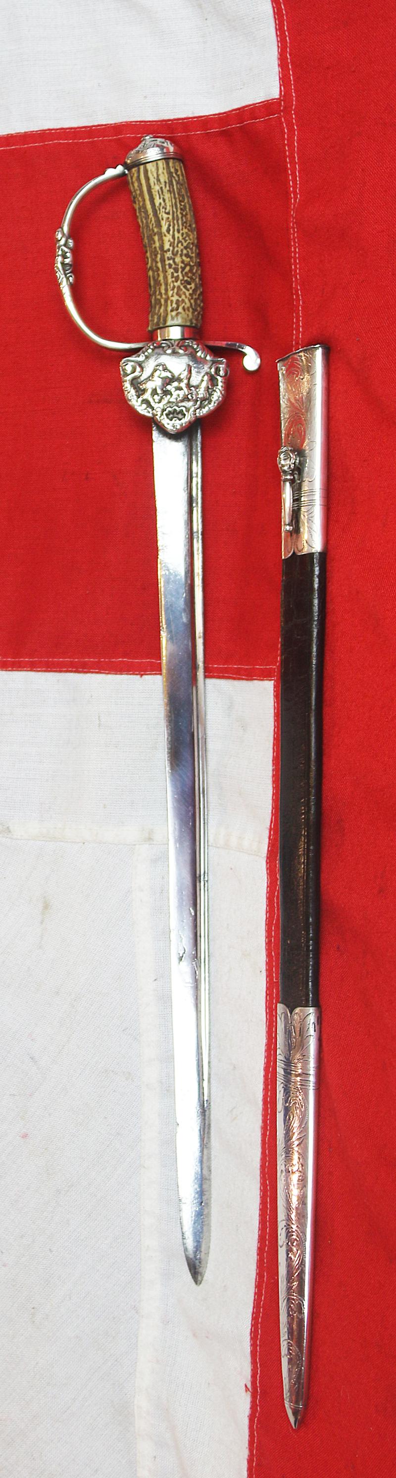 A Simply Captivating & Outstanding Solid Silver Mounted ‘Mermaid’ Shell Guard Hilted Sword, Likely of of an Admiral or Vice Admiral, Such as Admiral Lord Nelson’s Walpole-Suckling Silver Hunting Hanger Sword