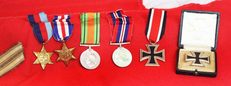 Fabulous D-Day Collection, Medals, & Stripes, of ANCO Corporal of The Ox & Bucks Light Infantry & Later Part of the Airborne Div, Plus, An Original, Net Camouflaged, D.Day Pattern MK III 'High Rivet' Helmet.