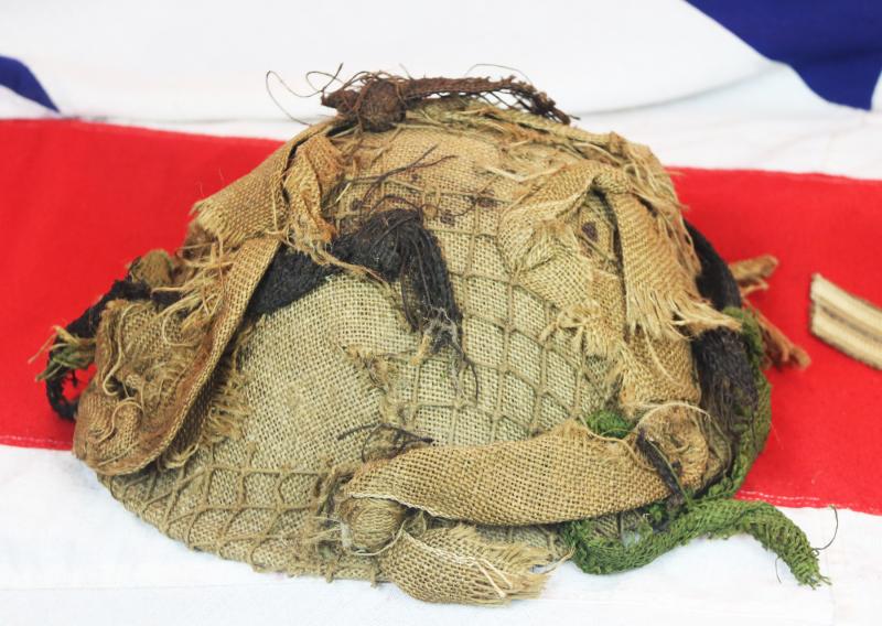 Fabulous D-Day Collection, Medals, & Stripes, of ANCO Corporal of The Ox & Bucks Light Infantry & Later Part of the Airborne Div, Plus, An Original, Net Camouflaged, D.Day Pattern MK III 'High Rivet' Helmet.