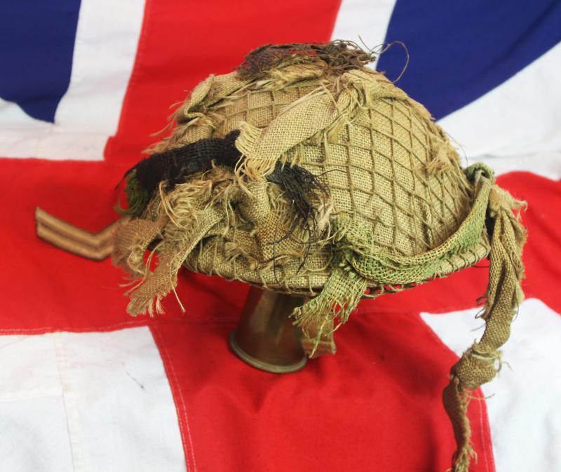 Fabulous D-Day Collection, Medals, & Stripes, of ANCO Corporal of The Ox & Bucks Light Infantry & Later Part of the Airborne Div, Plus, An Original, Net Camouflaged, D.Day Pattern MK III 'High Rivet' Helmet.