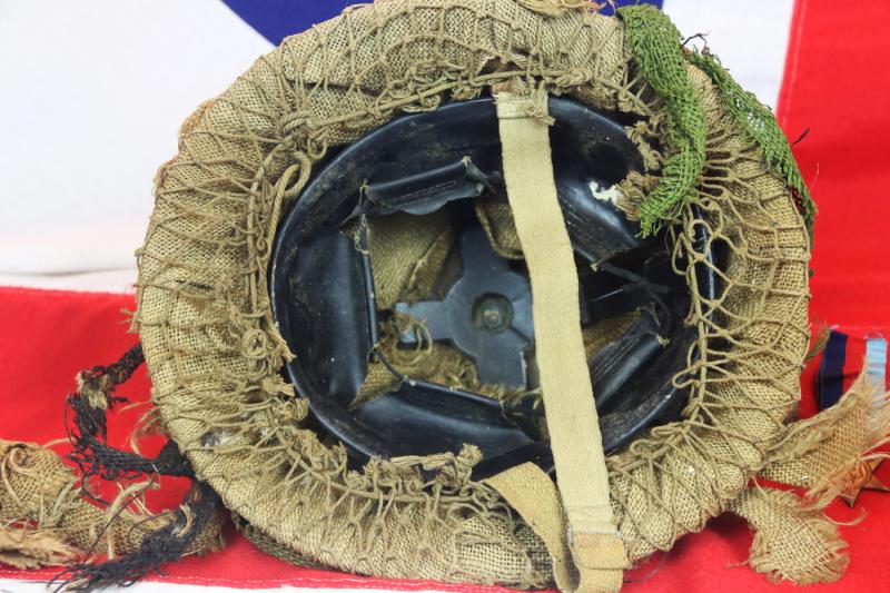 Fabulous D-Day Collection, Medals, & Stripes, of ANCO Corporal of The Ox & Bucks Light Infantry & Later Part of the Airborne Div, Plus, An Original, Net Camouflaged, D.Day Pattern MK III 'High Rivet' Helmet.