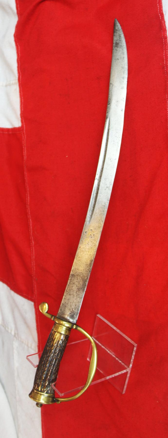 A Very Fine, 17th Century, King 'William & Queen Mary' Period Hangar Sword Cutlass of Senior Naval Officer's Admirals and Captains of the Royal Navy. & Notorious Pirates 🏴☠️ Gold Inlaid Flower Head Stamped Blade