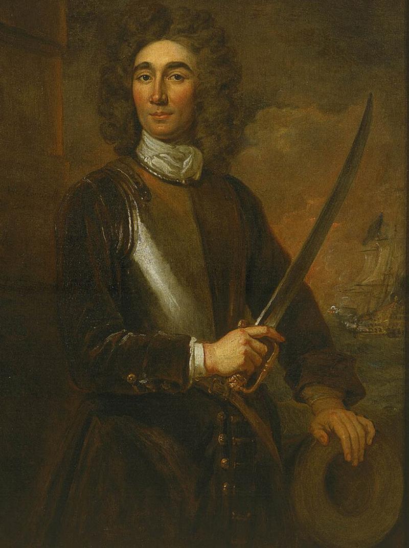 A Very Fine, 17th Century, King 'William & Queen Mary' Period Hangar Sword Cutlass of Senior Naval Officer's Admirals and Captains of the Royal Navy. & Notorious Pirates 🏴☠️ Gold Inlaid Flower Head Stamped Blade