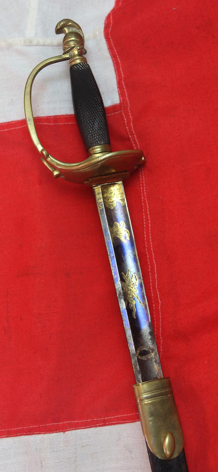 A Beautiful Napoleonic Wars Swiss Mercenary Line Infantry Officer's Blue and Gilt Epee. Some Officers & Men Of the Swiss Regt. Were Sent to The French Mediterranean Squadron's Ships at the Battle of Trafalgar