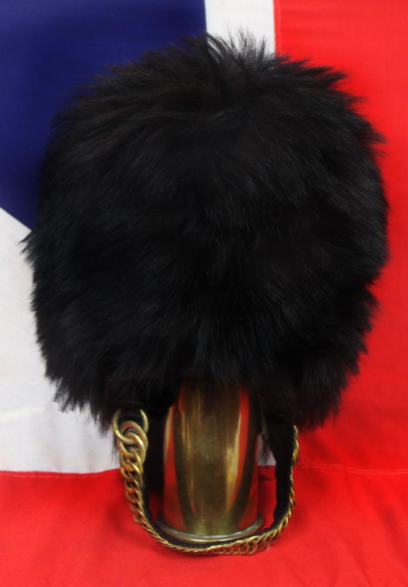 A Really Rare Original Victorian Crimean War Other Ranks Guardsman's Bearkin Cap. with Hardened Leather Interior Frame & Original, Victorian, Crown VR , Maker's Label