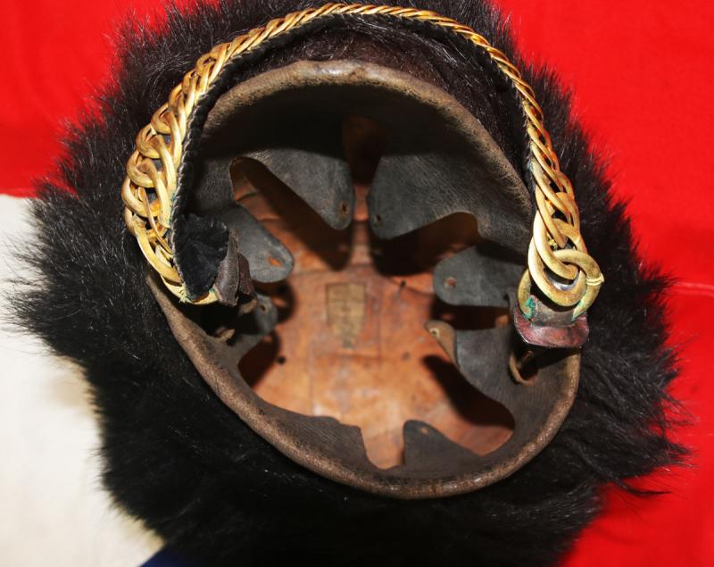A Really Rare Original Victorian Crimean War Other Ranks Guardsman's Bearkin Cap. with Hardened Leather Interior Frame & Original, Victorian, Crown VR , Maker's Label