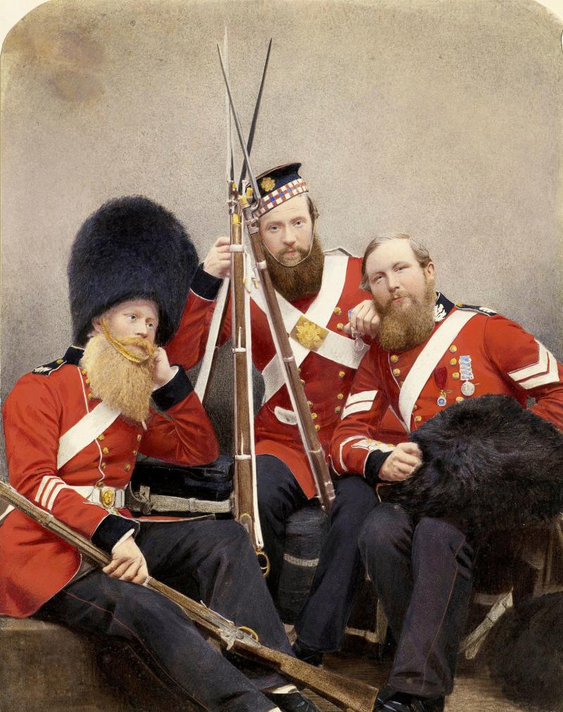 A Really Rare Original Victorian Crimean War Other Ranks Guardsman's Bearkin Cap. with Hardened Leather Interior Frame & Original, Victorian, Crown VR , Maker's Label