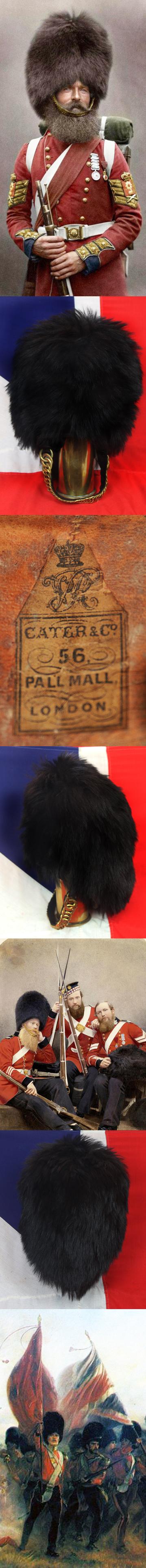 A Really Rare Original Victorian Crimean War Other Ranks Guardsman's Bearkin Cap. with Hardened Leather Interior Frame & Original, Victorian, Crown VR , Maker's Label