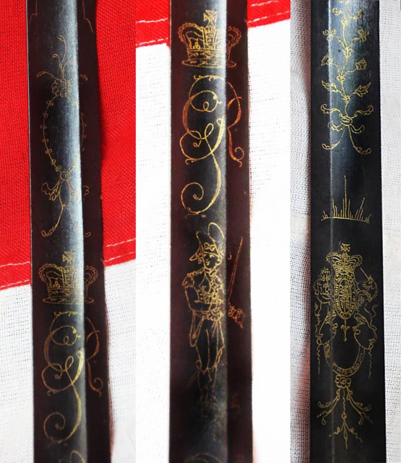 A Very Good 1796 Pattern Infantry Officer's Sword, Beautiful Gilt and Solid Silver Grip. Stunningly Hand Engraved with Royal Crest, Crowned Cyphers And A Standing Infantry Officer Holding His 1796 infantry Sword.