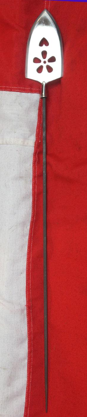 A Very Impressive, Attractive, & Massive, Sukashi, Japanese Yanone {Arrow} Yanagi-Ba (Willow Leaf) With Long Tang. With Pierced Boar's Eye and Flower Head Clan Mon Likely a Presentation Piece