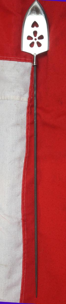 A Very Impressive, Attractive, & Massive, Sukashi, Japanese Yanone {Arrow} Yanagi-Ba (Willow Leaf) With Long Tang. With Pierced Boar's Eye and Flower Head Clan Mon Likely a Presentation Piece