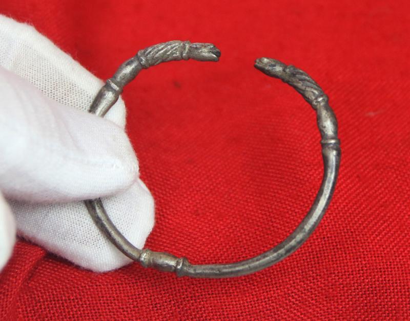 A Superb & Stunningly Beautiful Ancient Roman, Solid Silver, Serpent Head Armilla. Likely of a Centurion, Equites or Patrician. Around 1900 to 1800 Years Old. Worn From The Period of Emperors Trajan, Hadrian, Marcus Aurelius, Lucius Verus, & Commodus