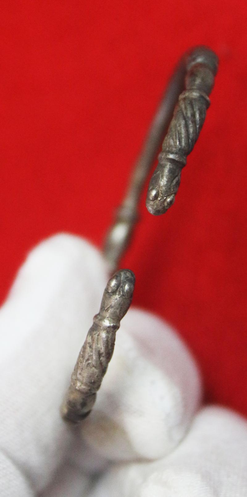 A Superb & Stunningly Beautiful Ancient Roman, Solid Silver, Serpent Head Armilla. Likely of a Centurion, Equites or Patrician. Around 1900 to 1800 Years Old. Worn From The Period of Emperors Trajan, Hadrian, Marcus Aurelius, Lucius Verus, & Commodus