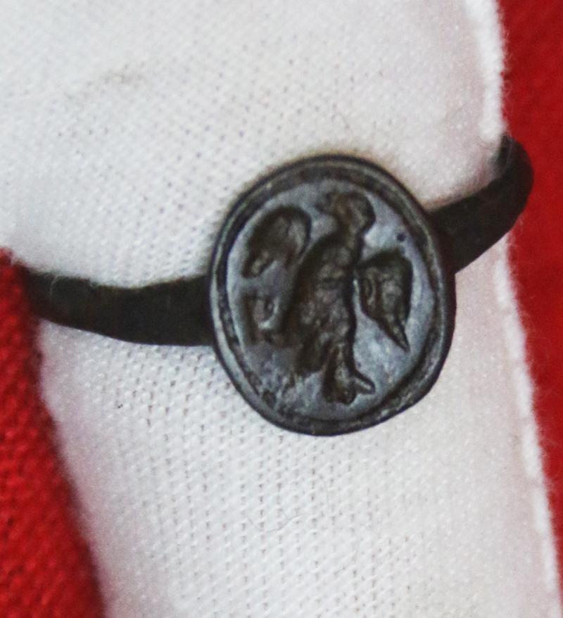 Most Rare & Desirable, Status Ring, An Original Ancient Roman Bronze Ring Engraved With A Roman Legion’s Eagle Standard. An Image Of An Ancient Roman Legion's Standard Possibly For The Legion's Aquilfer {Standard Bearer} Circa 1700 Years Old